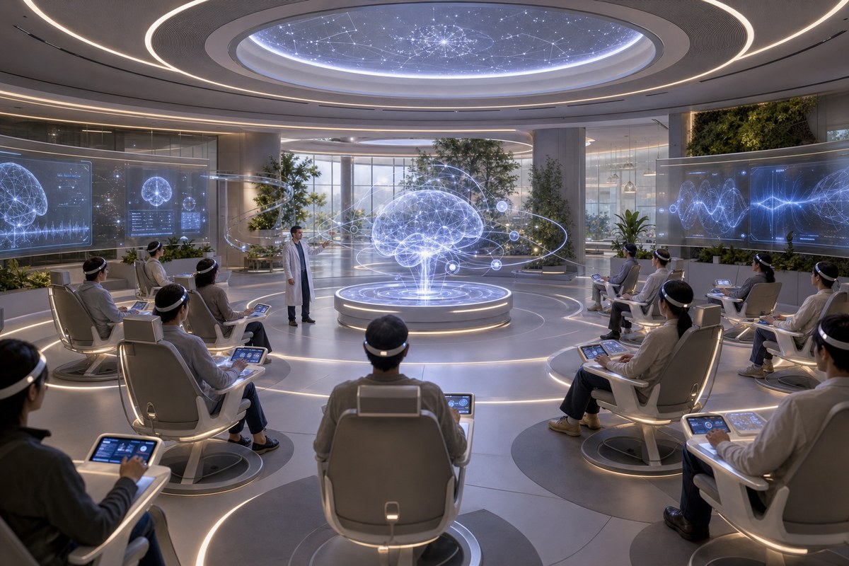 White Noise University Consciousness Interface Classroom interior