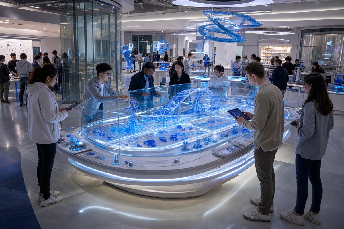 White Noise University Blue Gue Studio interior with students
