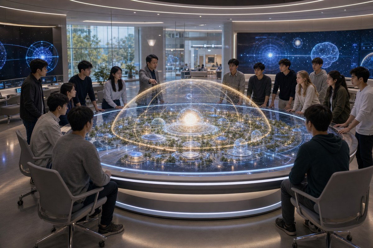 White Noise University forcefield simulation classroom interior