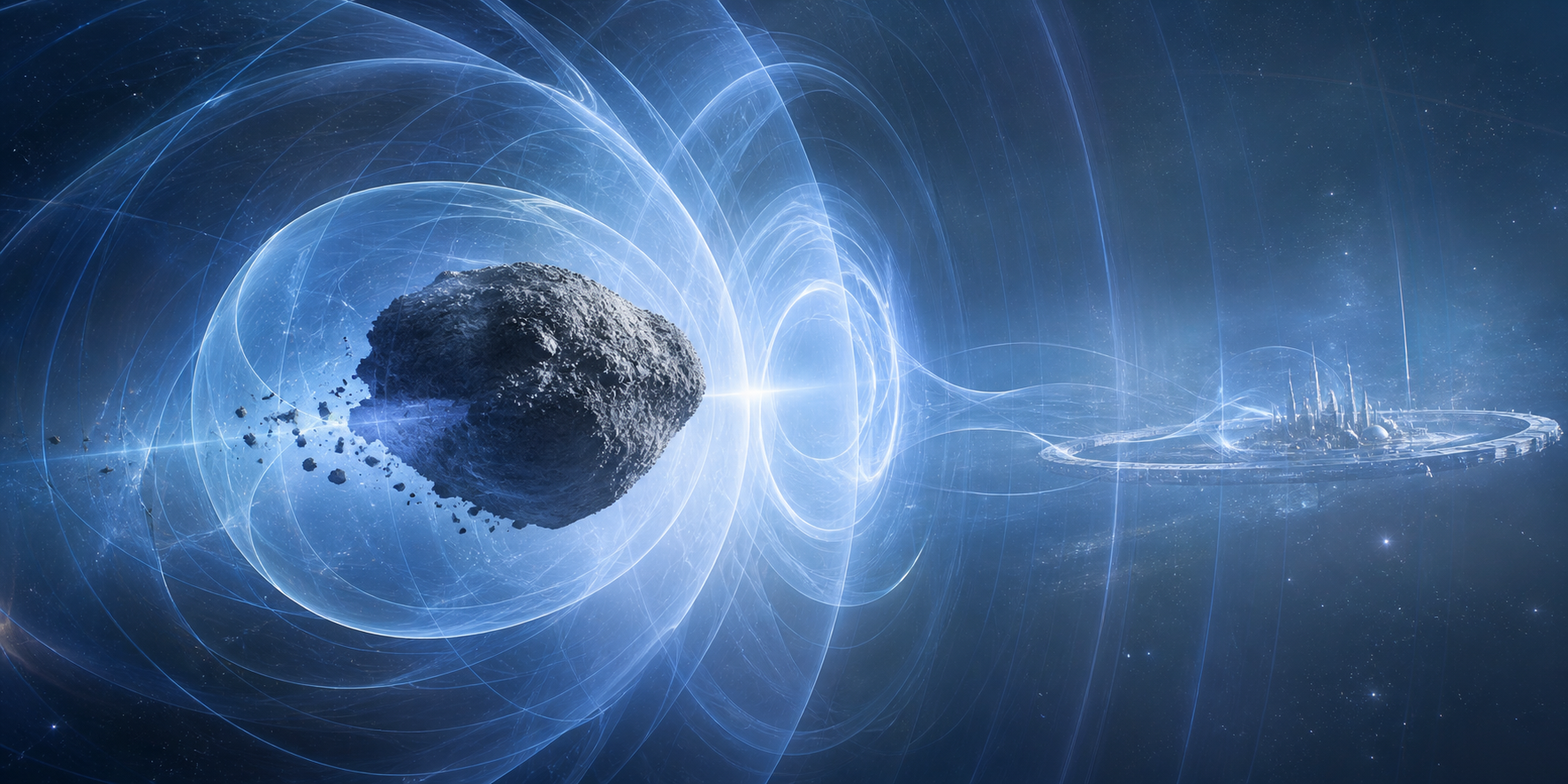 AI-generated asteroid relocation field concept for space hazard mitigation