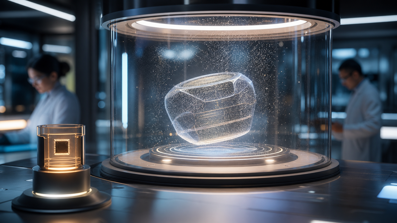 AI-generated supernanobot containment theater forming an abstract sealed defensive module